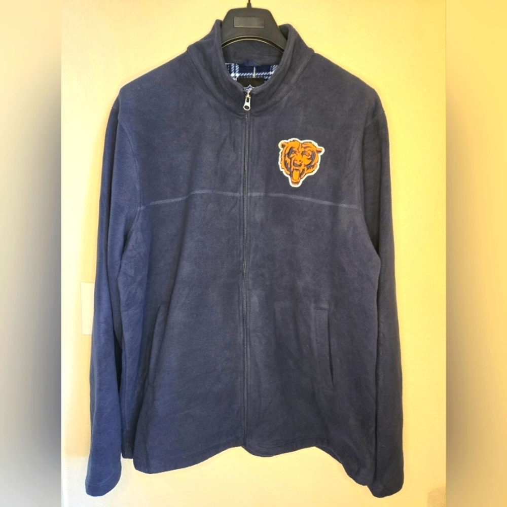 NFL Chicago Bears Navy Blue Fleece Jacket With Plaid Interior Size XL in EUC